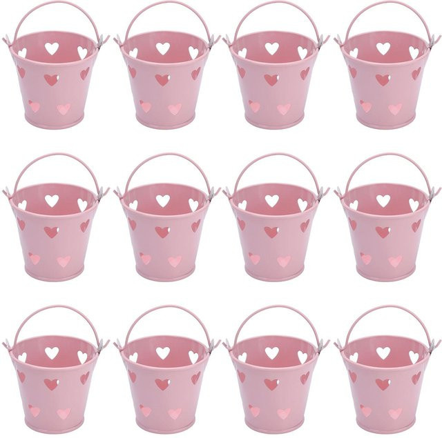 12 Stück Mini Metalleimer OutsideWorld in Herzform mit Henkel, Farbe: Pink - Bild 1