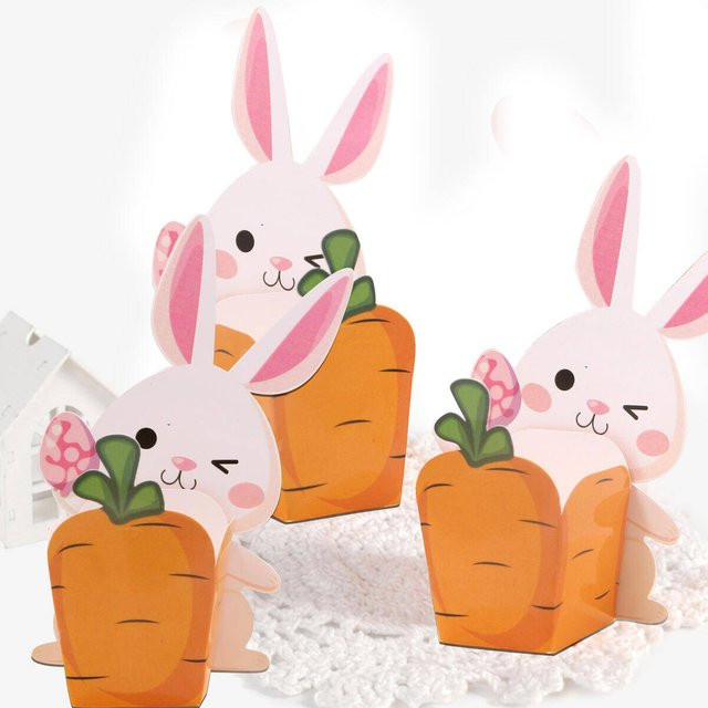 20er Set Kaninchen und Karotten Motiv Süßigkeitenboxen aus Papier für deine Osterparty Dekoration in Mehrfarbig - Bild 1