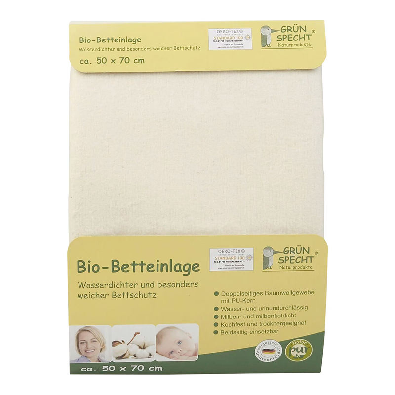 Grünspecht Bio-Matratzenauflage aus Baumwolle, wasserdicht und milbendicht, Beige/Weiß, B/H: 60 x 120 cm - Bild 2