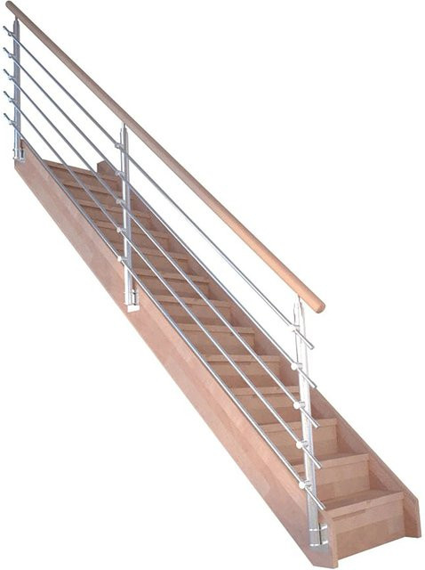 StarWood Treppe Mykonos Pro Gerade aus Buche mit Design-Geländer aus Edelstahl in Weiß, Braun und Silber, Breite: 90 cm - Bild 1