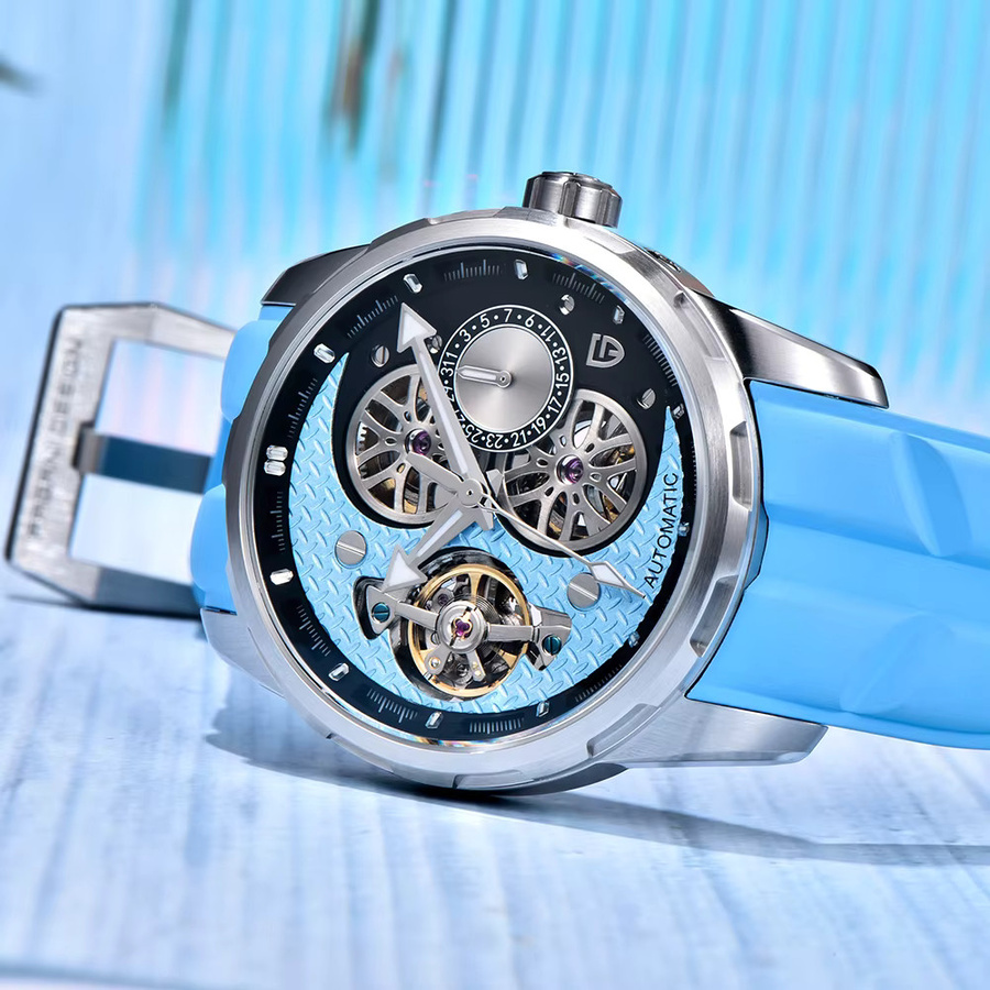 PAGANI DESIGN Armbanduhr, Automatik, Edelstahl, Blau, Leder, Herren - Bild 2