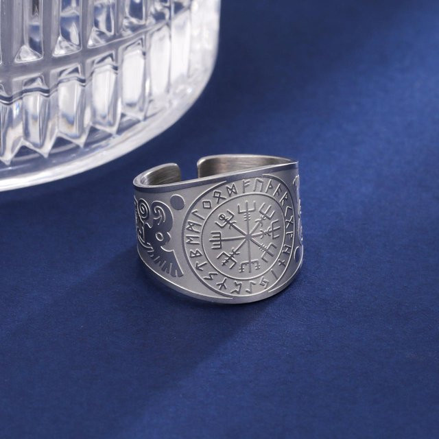 LIKGREAT Wikingerkompass Vegvisir Ring, Edelstahl, gray, Damen - Bild 1