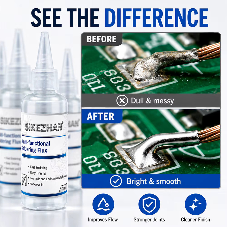 SIKEZHAN Flüssiges Lötflussmittel transparent, 30ml, Rückstandsfrei für PCB BGA SMD Reparatur und schnelles Löten - Bild 2