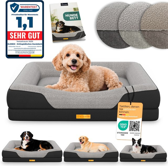 ELONEO Orthopädisches Hundebett mit Orthopädischem Schaumstoff, Schwarz/Grau, Größe S - Bild 1