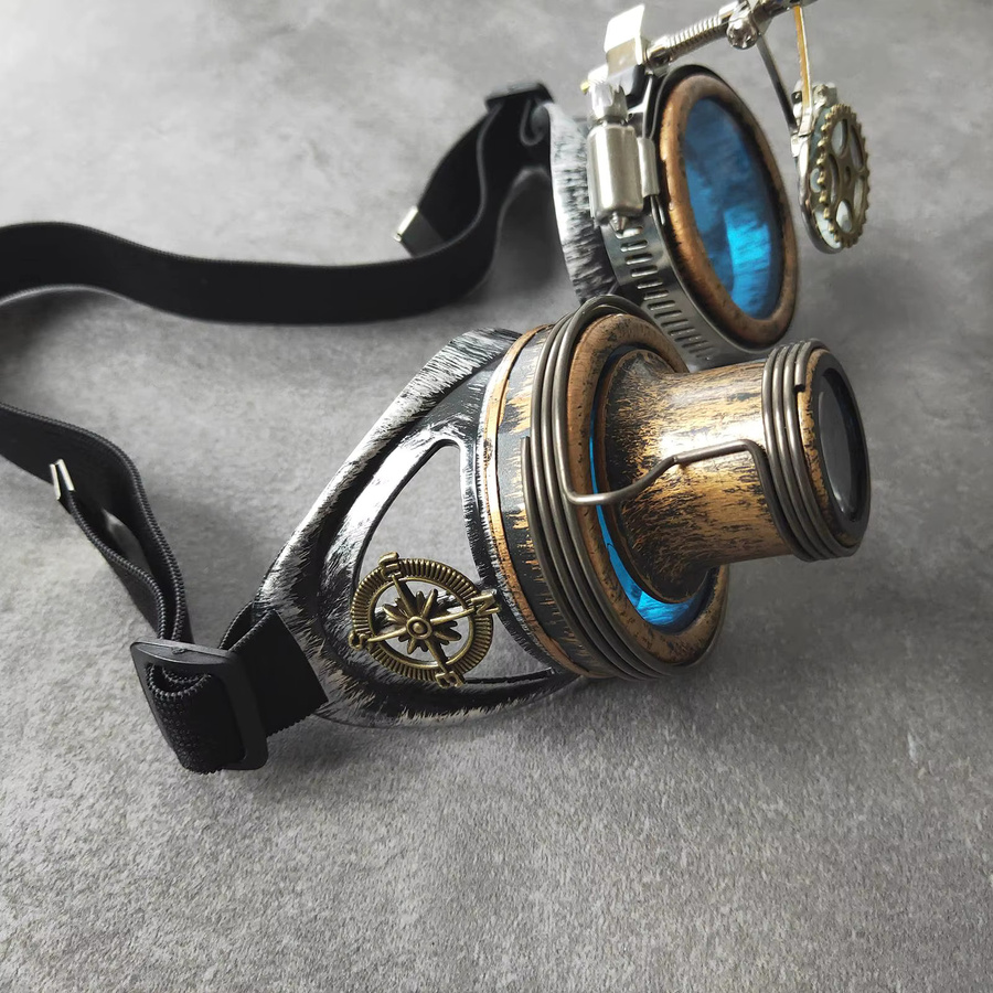MagiDeal Sonnenbrille Steampunk, Vollrand, Rund, Metall, Blau, Unisex - Bild 3