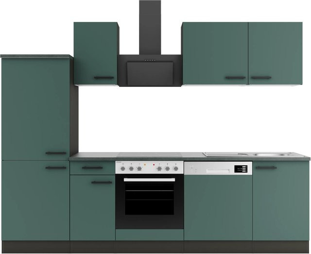 OPTIFIT Verona405 Küchenzeile in Steingrün mit modernem Design und melaminbeschichteten Qualitätsspanplatten, Breite: 270 cm, Höhe: 214 cm - Bild 1