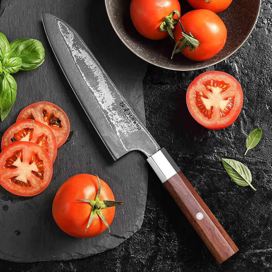 TURWHO Santoku Küchenmesser aus 67-lagigem Damaststahl, 17,78 cm handgeschmiedetes Kochmesser mit Holzgriff - Bild 2