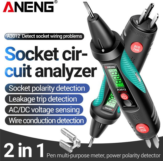 ANENG A3012 Steckdosentester in Schwarz: AC/DC Spannungsprüfer und Polaritätsdetektor als Elektrikerwerkzeug - Bild 1