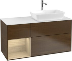 V&B Waschtischunterschrank Finion in Weiß glänzend mit Eichenregal, Breite: 120 cm, Tiefe: 50,1 cm, Höhe: 50,1 cm - Bild 1