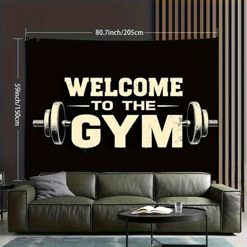 VIKAMA Wandteppich Welcome To The Gym im Retro-Industriedesign, Schwarz, B: 40 cm, H: 40 cm - Bild 3