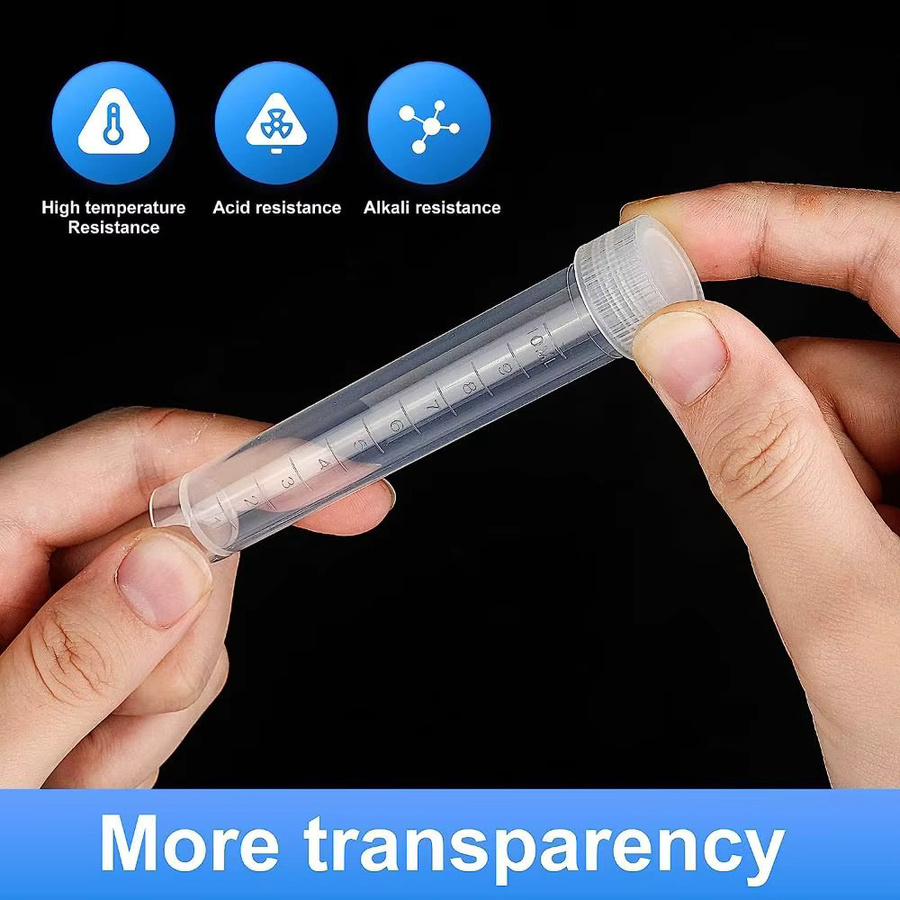 10 Stück transparente Labor-Kunststoff-Reagenzgläser mit Verschlusskappe, 10 ml - Bild 2