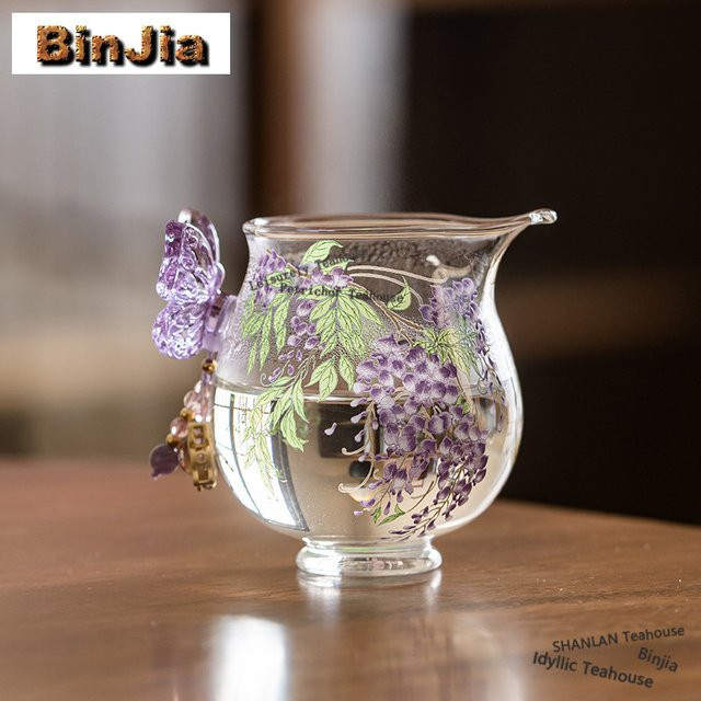 BinJia Wisteria Glas-Teekanne mit floralem Design, transparent, 150 ml - Bild 1
