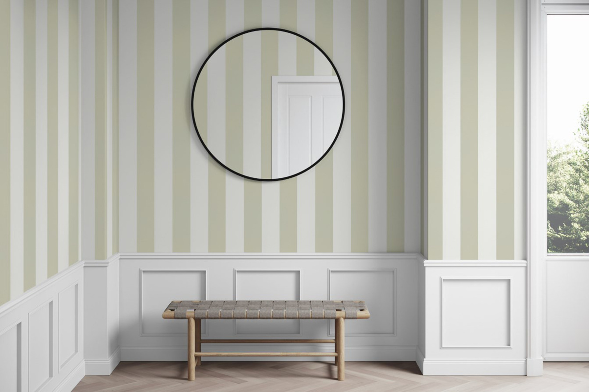 Ulricehamns Tapete Lineup Fresh Start in Grün und Beige mit abstraktem Streifenmuster im skandinavischen Design aus Vlies - Bild 1