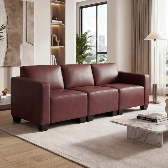 MCW Moncalieri Modular 3-Sitzer Sofa aus Kunstleder in Rot-Braun - Bild 1
