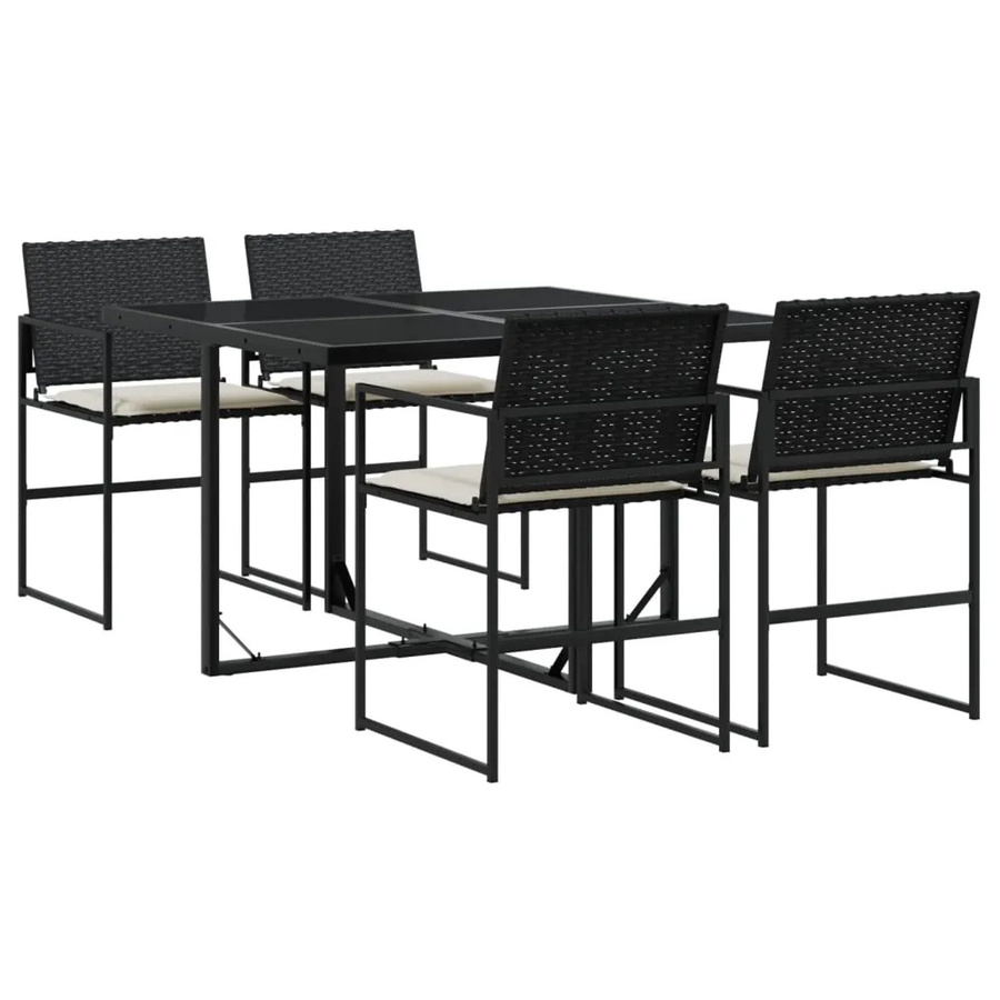 vidaXL 5-tlg Garten-Essgruppe aus Poly Rattan mit Kissen in Schwarz - Bild 2