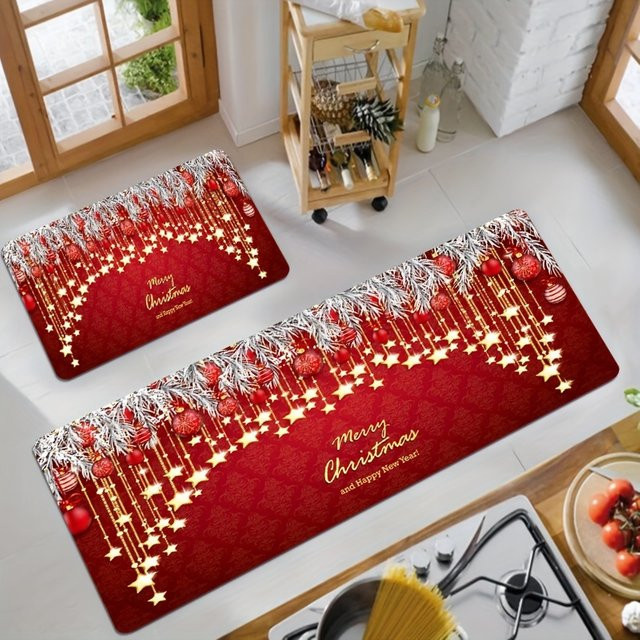 VIKAMA Badezimmer Matte Weihnachten, rutschfest und schnell trocknend, rot, rechteckig - Bild 1