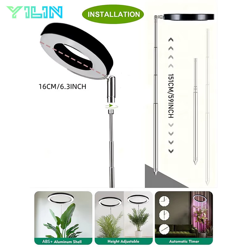 YILIN LED Ring Pflanzenlampe in Weiß mit Vollspektrum, dimmbar und mit Timer für Zimmerpflanzen und Blumen - Bild 2