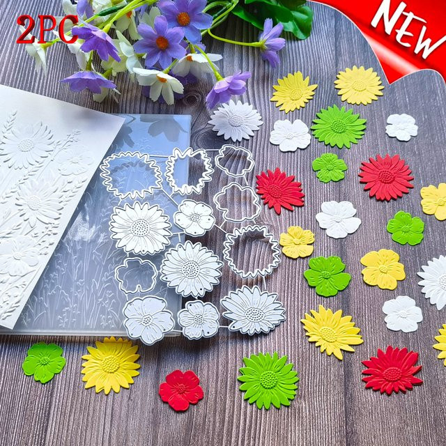 Green Field Blooming Flowers 2-teiliges Set aus 3D-Reliefmappe und Schneidform mit Sonnenblumen und Wildblumen in Multicolour - Bild 1