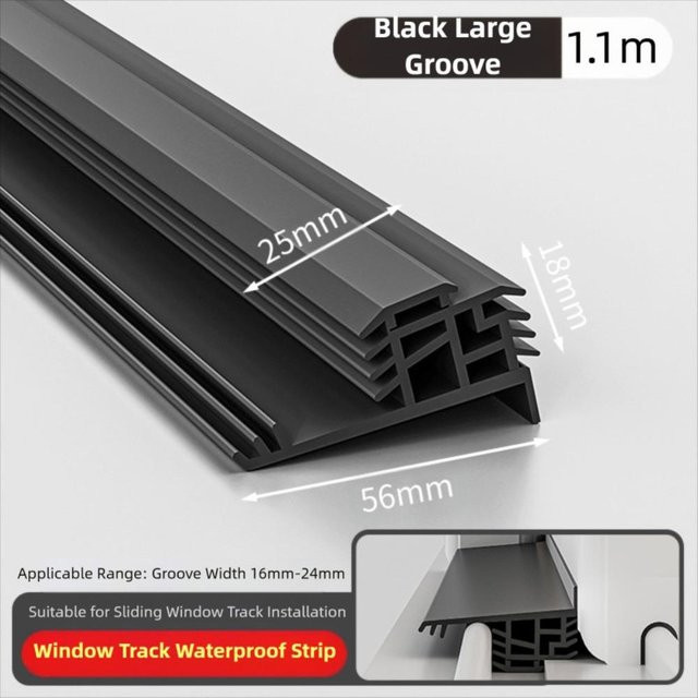 Selbstklebende wasserdichte Windabweiser aus TPE als Wetterleiste für Fenster und Balkonbrüstung, Farbe: Schwarz, Groove Type-Large - Bild 1