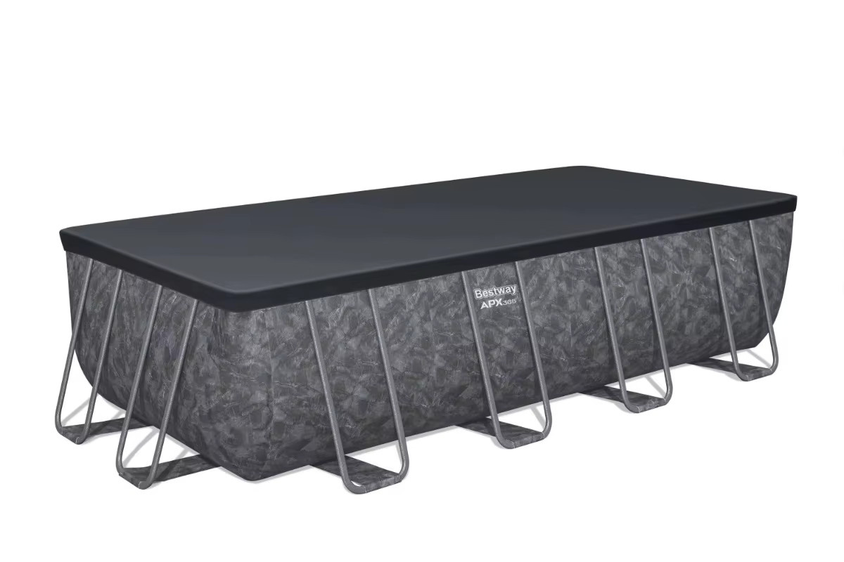 Rechteckiges Kinder-Aufstellpool-Set aus PVC in Grau, B/T/H: 5,49 x 2,74 x 1,32 m - Bild 3