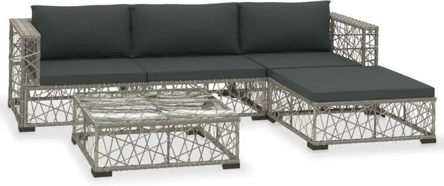 vidaXL 5-tlg. Garten-Lounge-Set in L-Form aus Poly-Rattan mit Auflagen in Grau - Bild 1