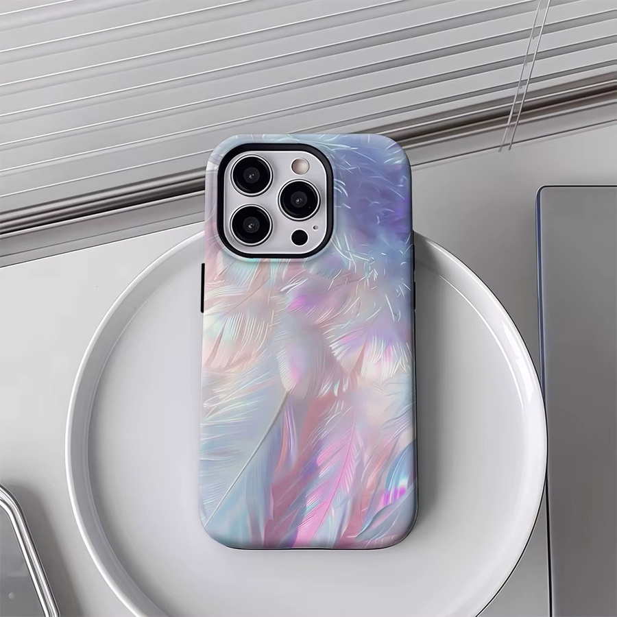 Schillernde Federn Handyhülle für Apple iPhone 17 16 15 14 13 12 11 Pro Max Plus mit doppelschichtiger Rückseite in Multicolour - Bild 4