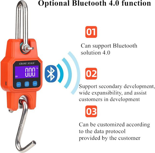 JUANJUAN Tragbare elektronische Hakenwaage mit Bluetooth und Aufladefunktion, Orange, bis 300 kg - Bild 1