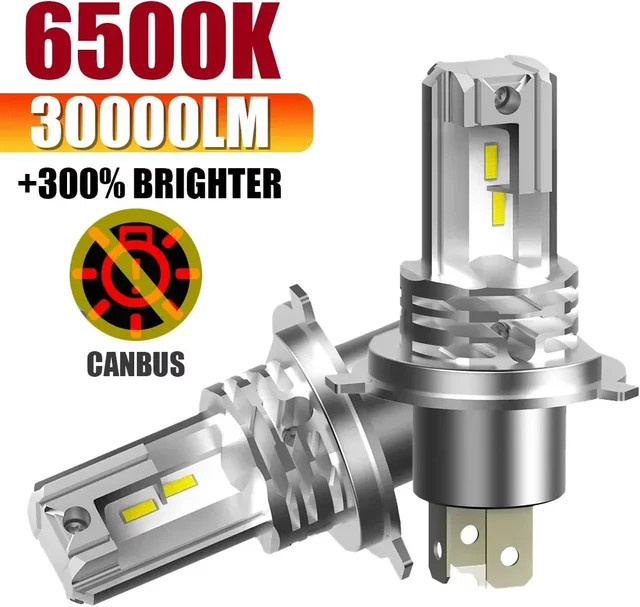 XMSJ LED-Autolampe H7 H4 H11 9005 für Nebelscheinwerfer und Tagfahrlicht, 30000LM, 6500K Weiß, Canbus, 12V Hochleistungs-Scheinwerfer, Silber/Weiß - Bild 1