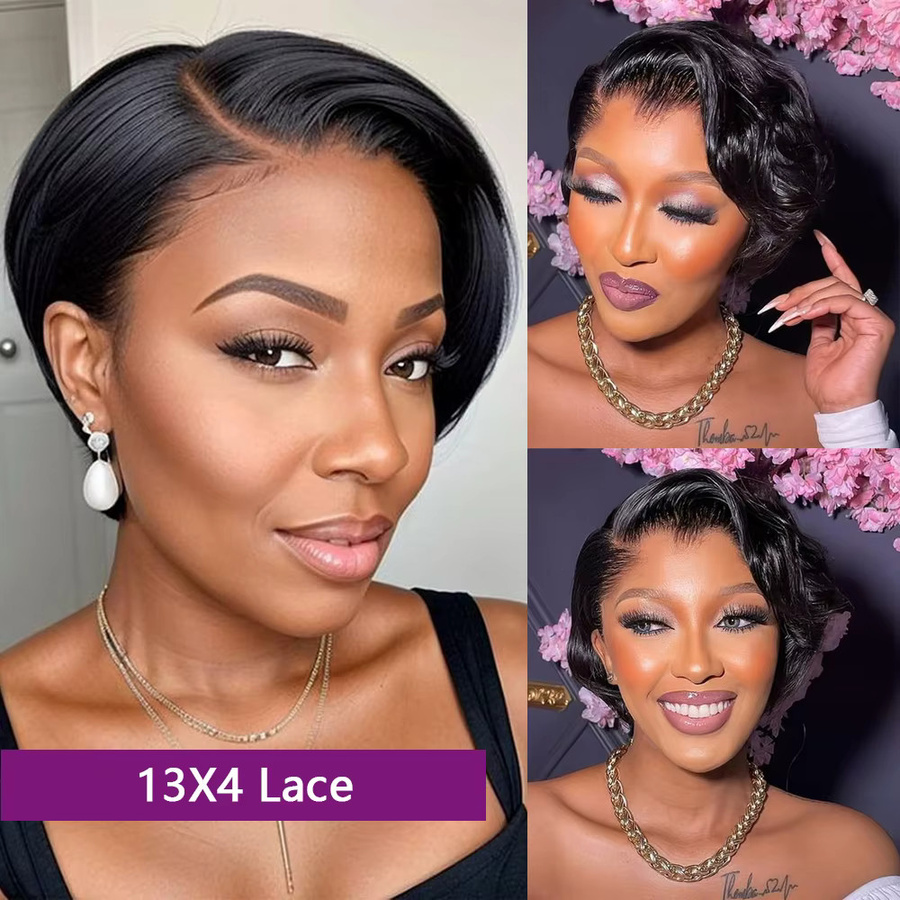 xbeauty Pixie Cut Echthaar Perücke, 13x4 Lace Front, Glatt, 180% Dichte - Bild 2