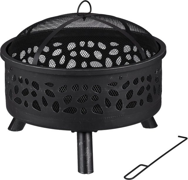 Relaxdays Feuerschale aus Stahl in Schwarz mit Grillrost und Funkenschutz, Durchmesser: 51 cm, Höhe: 60 cm - Bild 1