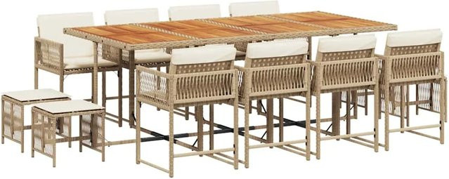vidaXL 13-teilige Garten-Essgruppe aus Poly-Rattan und Akazienholz in Beige und Braun mit Kissen für Terrasse und Garten - Bild 1