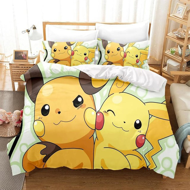 Pokemon Pikachu Bettwäsche Set mit 3D-Druck in Gelb, bestehend aus Bettbezug und Kopfkissen, B/H: 135 x 200 cm - Bild 1