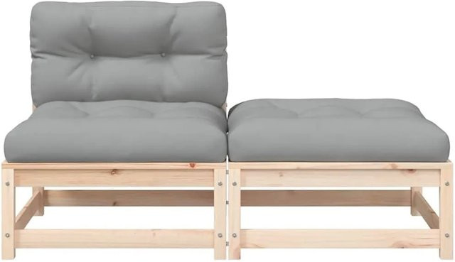 vidaXL Gartensofa aus Kiefernholz mit Kissen und Hocker in Grau - Bild 1