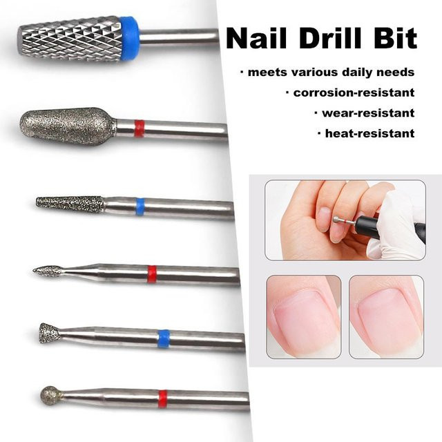 HNKMP Nagel Bohrer Bits, 6er Set, Diamant Kegel Spitze, für Hände und Füße - Bild 1