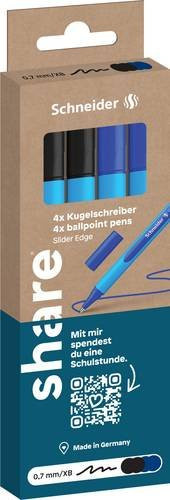 Share Kugelschreiber Slider Edge made by Schneider, 4er-Set, Farben: Blau und Schwarz - Bild 1