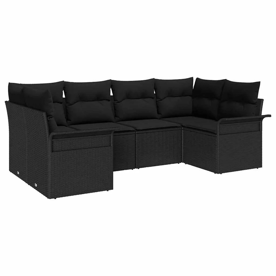 vidaXL Garten-Sofa-Set aus Polyrattan in Schwarz, 6-teiliges L-Shape Lounge-Set mit Kissen für Garten, Terrasse und Balkon - Bild 2