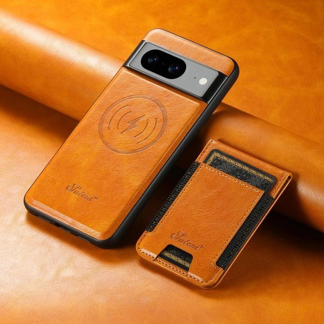 Magnetische Lederhülle mit Öl-Wachs-Finish und Kartenhalter als Brieftasche und Ständer für Google Pixel 9 Pro XL, 8, 7, 6 in Orange - Bild 1