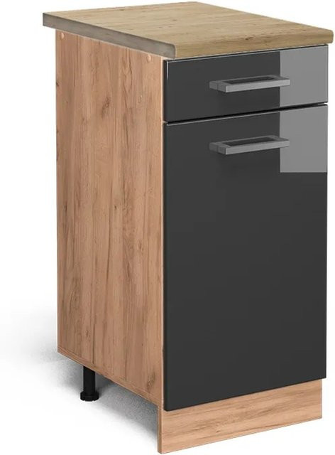 Vicco Küchenunterschrank R-Line Anthrazit Hochglanz und Goldkraft Eiche, B: 40 cm, H: 81,6 cm, T: 60 cm - Bild 1