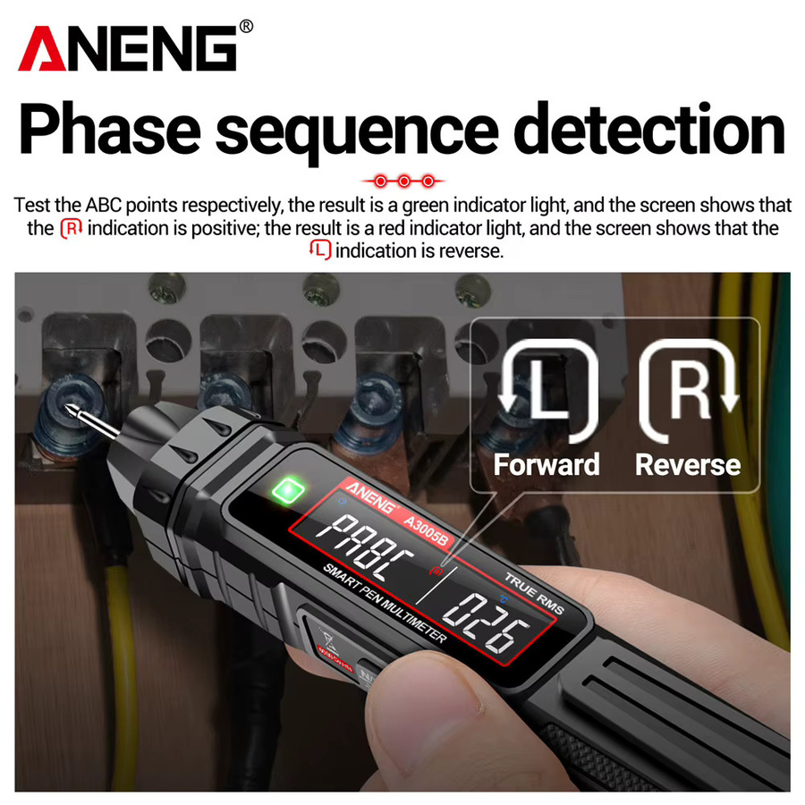 ANENG 6000 Multimeter Stift A3005B Phasenfolge Detektor für AC/DC Spannung Ohm Temperatur und Diode in Schwarz - Bild 4