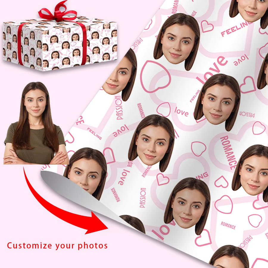 Personalisierte Geschenkpapier mit herzförmigem Gesichtsfoto von WEIGAO für Valentinstag und Geburtstag - Bild 2