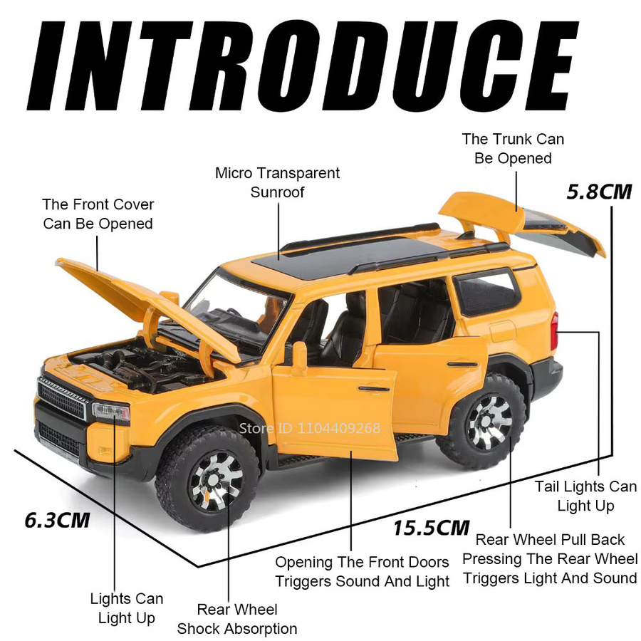 MAKEDA Prado HIACE Legierung Auto Modell, 1:32, Metall, mit Licht und Sound - Bild 2