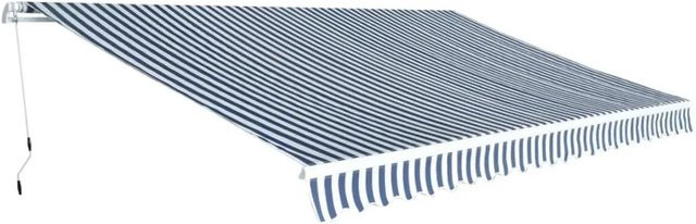 vidaXL Gelenkarmmarkise mit Handkurbel aus Aluminium und Polyester, Blau-weiß gestreift, Breite: 500 cm, Tiefe: 300 cm - Bild 1