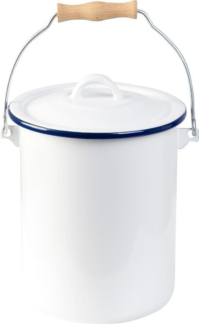 Karl Krüger Emaillierter Mülleimer Husum mit Deckel, 3 Liter, Weiß-Blau - Bild 1