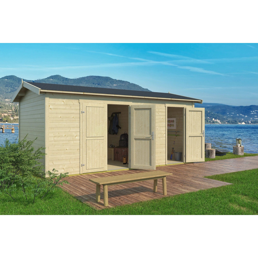 Lasita Gartenhaus Tuvalu XL aus Fichtenholz in Natur und Beige mit Satteldach und Blockbohlenbauweise, B/H/T: 540 x 250,8 x 331,2 cm - Bild 2