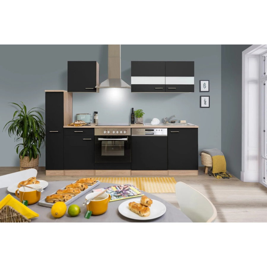 Respekta Küchenzeile KB250ESSC in Schwarz-Eiche Glänzend mit Einbaufunktion und Soft-Close-Türen, Breite: 250 cm, Tiefe: 60 cm, Höhe: 85 cm - Bild 2