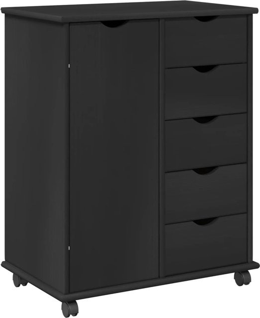 vidaXL Rollschrank aus Massivholz Kiefer in Schwarz, moderner Rollschrank mit Rolladen und Schubladen, B/T/H: 63,5 x 39 x 79 cm - Bild 1