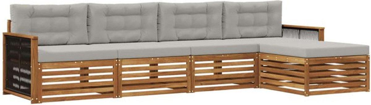vidaXL Outdoor-Sofagarnitur aus Akazie mit 5-teiligem Kissen-Set in Natur und Hellgrau - Bild 1