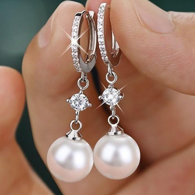 YIRAN Jewelry Hängeohrringe, Perle, Zirkonia, Silber, Kupfer, Damen - Bild 1