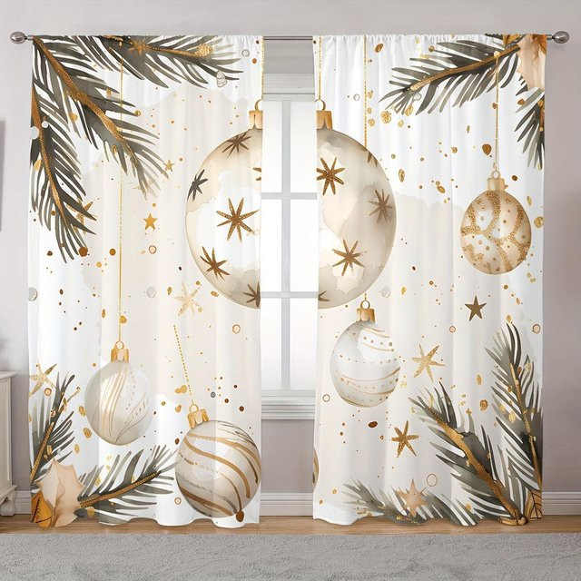2-teiliges Set Weihnachts-Vorhänge mit Weihnachtsbaum und Schneemann Motiv, halbtransparent, bunt, B/H: 100 x 130 cm - Bild 1