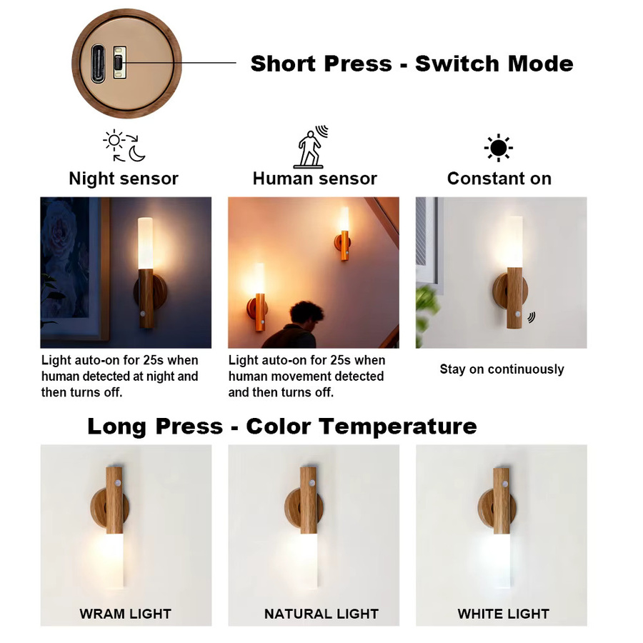 PARKSON Smart Motion Sensor Nachtlicht, magnetische weiße LED Wand Lampe mit wiederaufladbarem Akku für Schlafzimmer, Badezimmer, Küche und Treppen - Bild 2